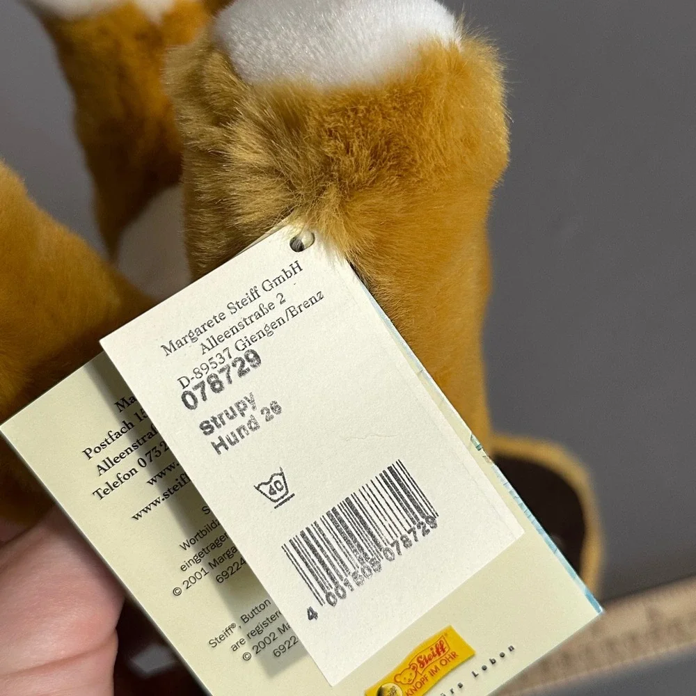 Steiff Strupy Beagle Dog Plush 26cm Brown White NEW 078729 Button in Ear Tag